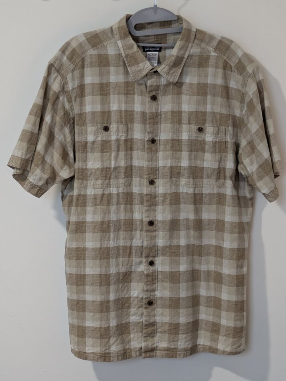 🏔️ Patagonia Men's Back Step Shirt - Size L - Tan & Brown Plaid - 55% Hemp / 45